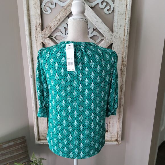 NY Collection Women's Petite Short Balloon Sleeve Button Front Blouse Top Geo - Picture 6 of 11